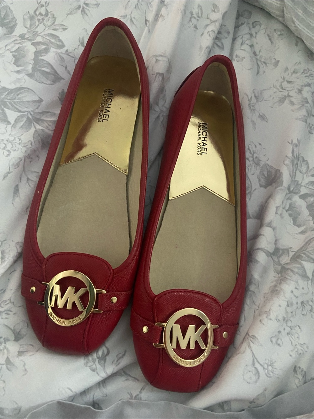 Michael Kors Red Leather MK Logo Ballet Flats